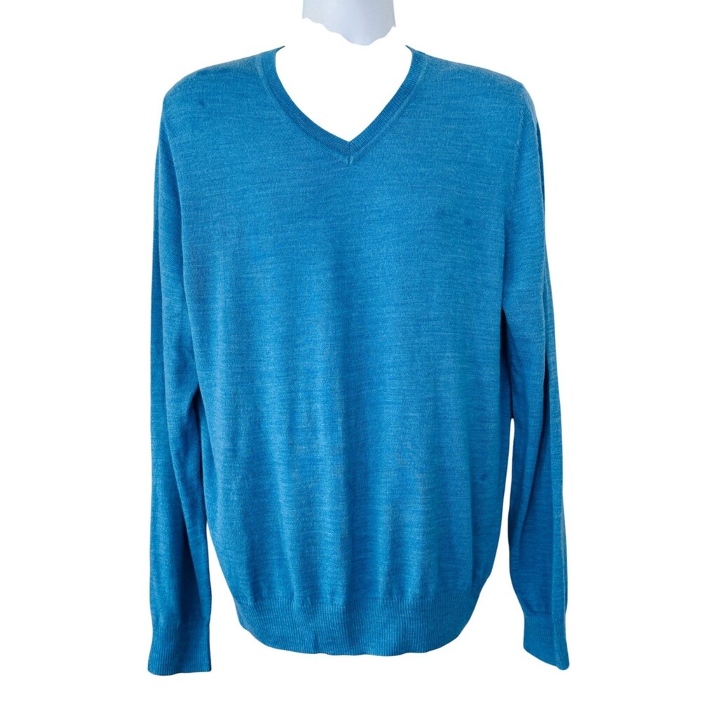Apt 9 Mens Large Blue Merino Blend Luxury V Neck Pullover Sweater Buttery Soft